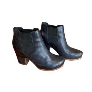 Kork-Ease Black Shirome Leather 8.5 M Women's Wrapped Block Heel Ankle Boots